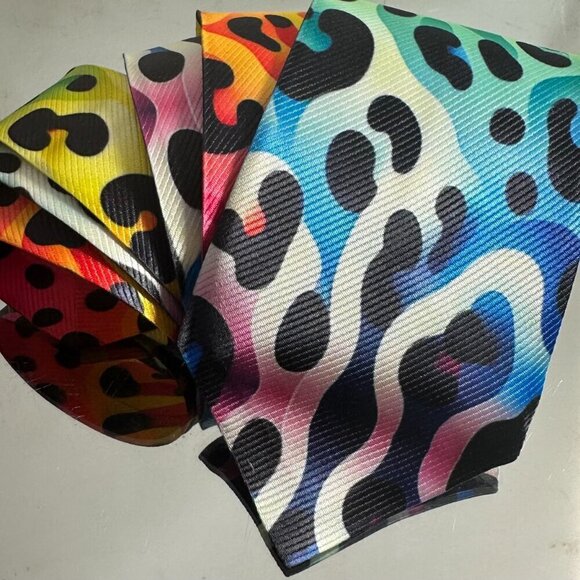 Tie Trippy Cheetah Leopard Rainbow Necktie Hippie Psychedelic Tie Dye Rave Gift - Picture 5 of 11